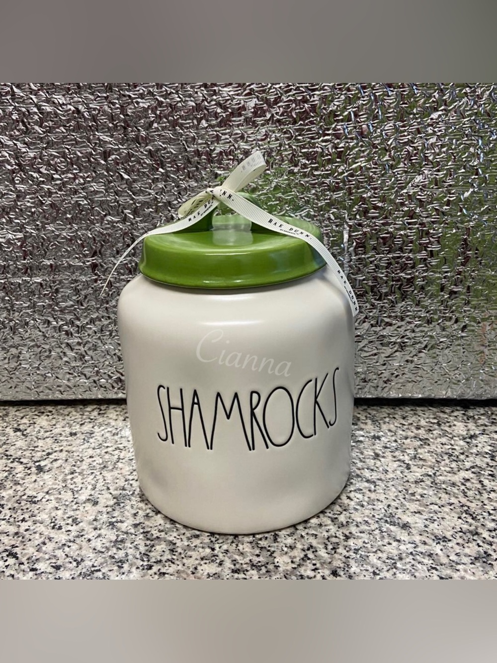 Rae Dunn Shamrocks Canister